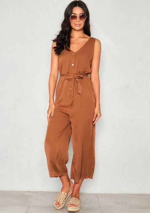 Sage Brown Button Culotte Jumpsuit