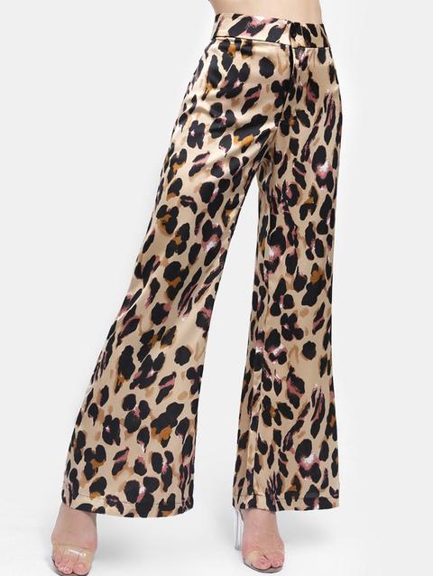 Pantaloni Larghi A Vita Alta Con Stampa Leopardata