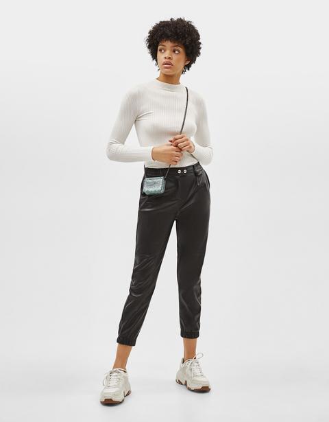 Faux Leather Jogger Trousers