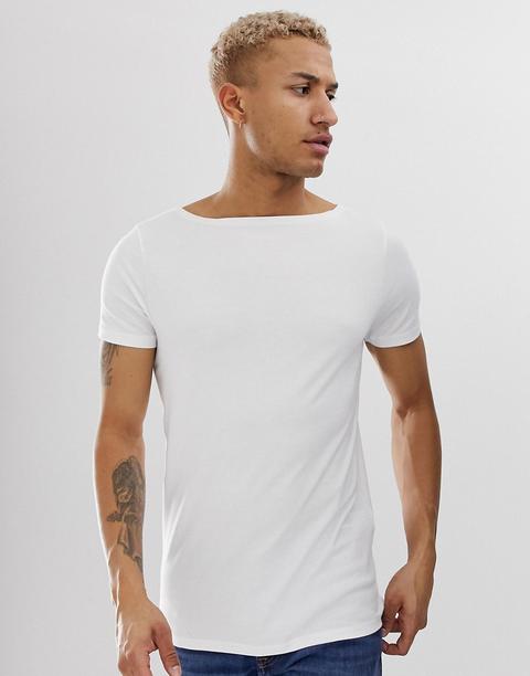 Camiseta Holgada Con Cuello Barco En Blanco De Asos Design