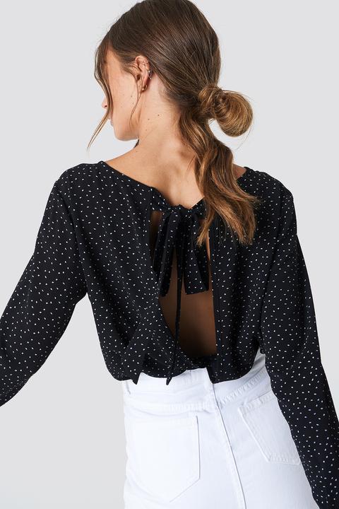 Print Back Open Blouse Black