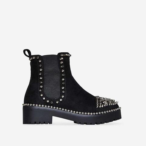 jack silver studded detail biker boot in black faux leather