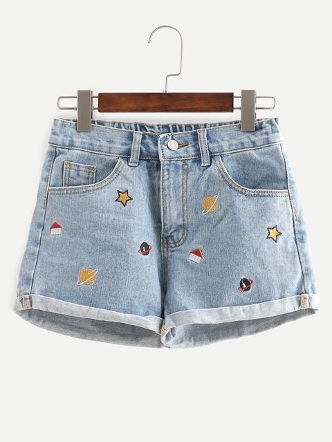 Shorts Bordado Denim -azul