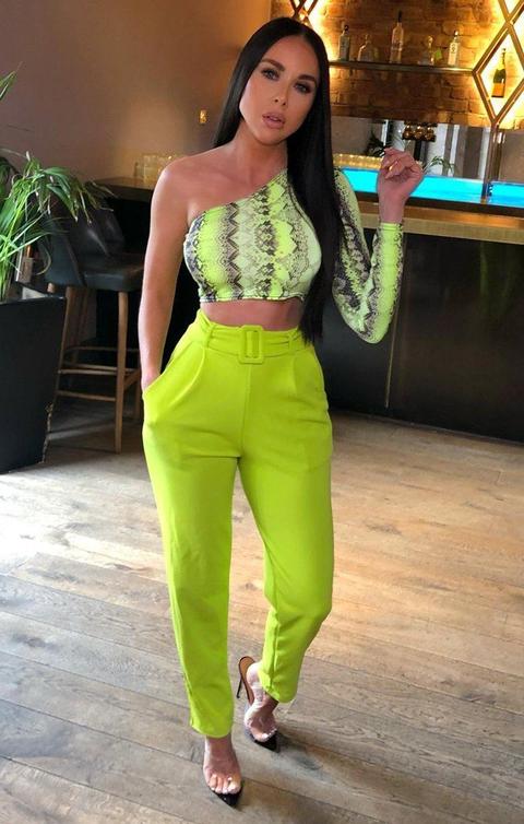 Lime Snake Print One Shoulder Crop Top - Delilah