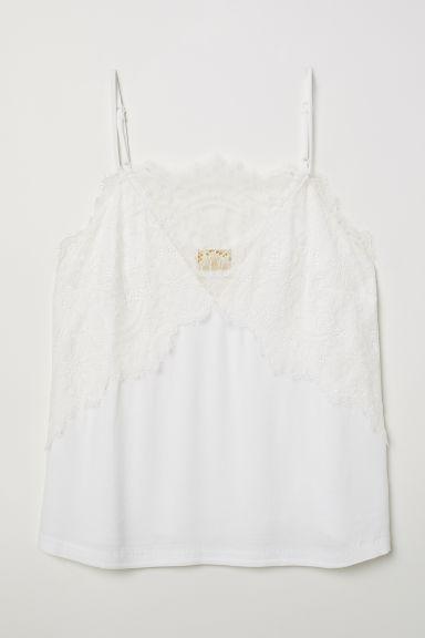 H & M - Canotta In Satin Con Pizzo - Bianco