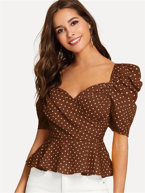 Wrap Front Polka Dot Top