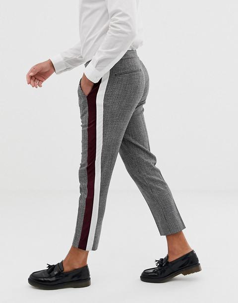 Asos Design Skinny Crop Smart Trouser In Grey Check With Velvet Side Stripe