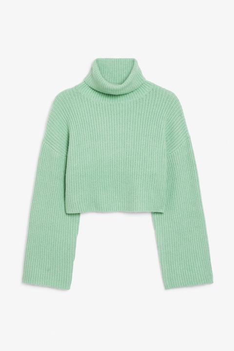Cropped Heavy Knit Sweater - Green