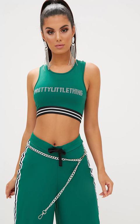 Green Prettylittlething Slogan Sport Trim Bralet, Green