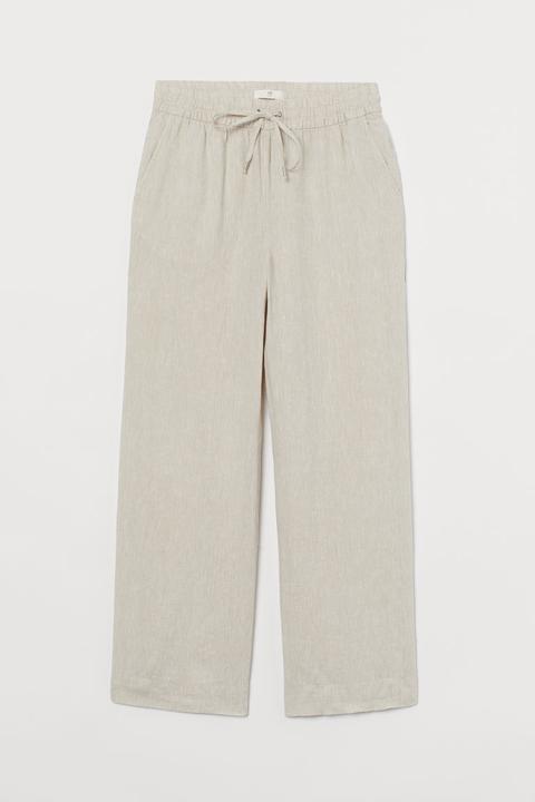 Wide Linen Trousers - Beige