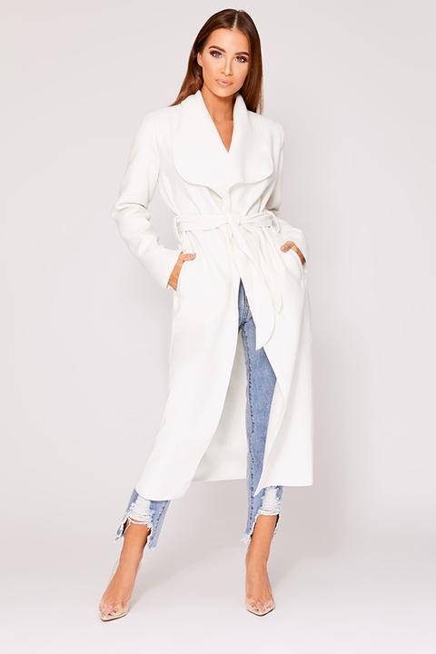 White Jackets - Nirvi White Belted Waterfall Jacket