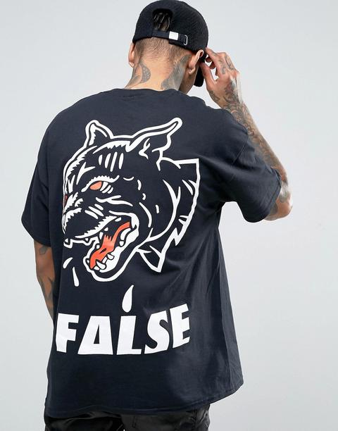 "hnr Ldn - T-shirt Oversize Con Scritta "false" Sul Retro" - Nero