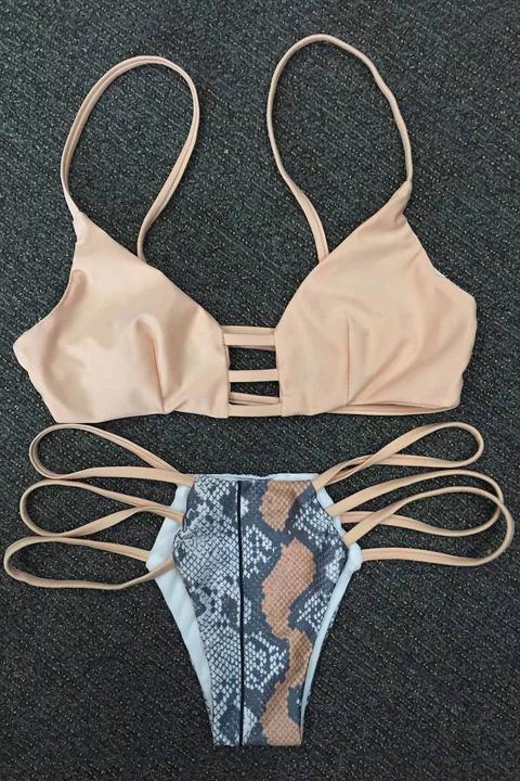 Snakeskin Print Strappy Bikini Set