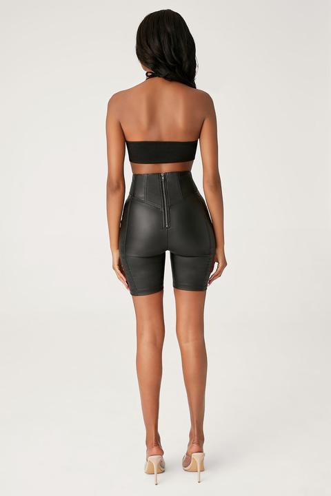 Zoe Leatherette Corseted Bike Shorts - Black