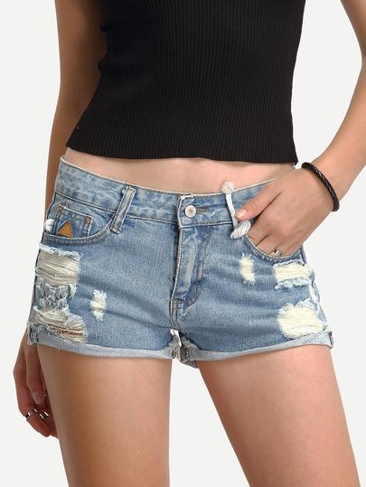 Shorts In Denim Con Bordo Sfilacciato