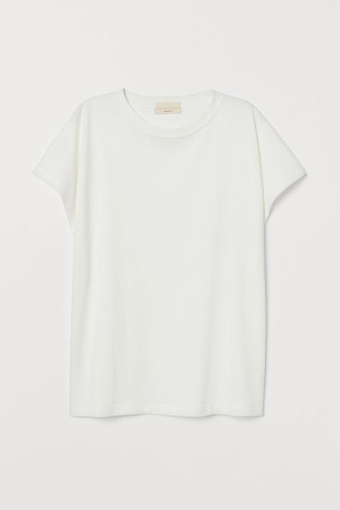 Camiseta En Mezcla De Seda - Blanco