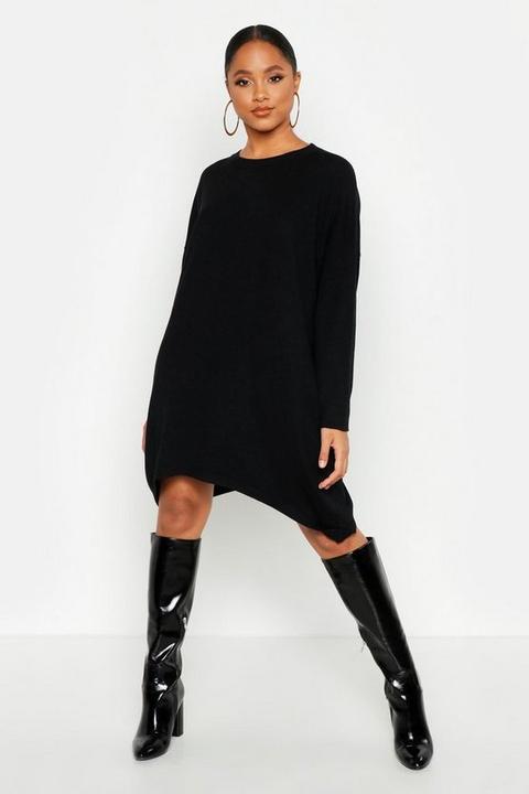 Womens Oversized Boyfriend Knitted Dress - Black - S/m, Black