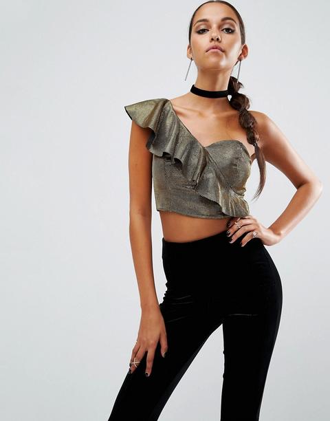 Asos Night - Top Monospalla Metallizzato Con Volant - Oro