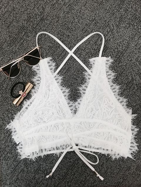 Plunging Neck Lace Crop Top