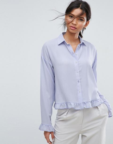 Asos - Bluse Mit Rüschensaum - Blau