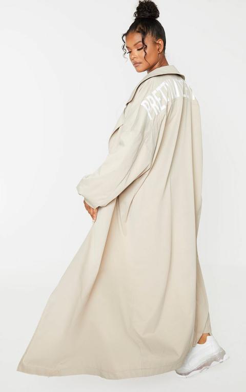 Prettylittlething Plus Stone Contrast Panel Trench Coat