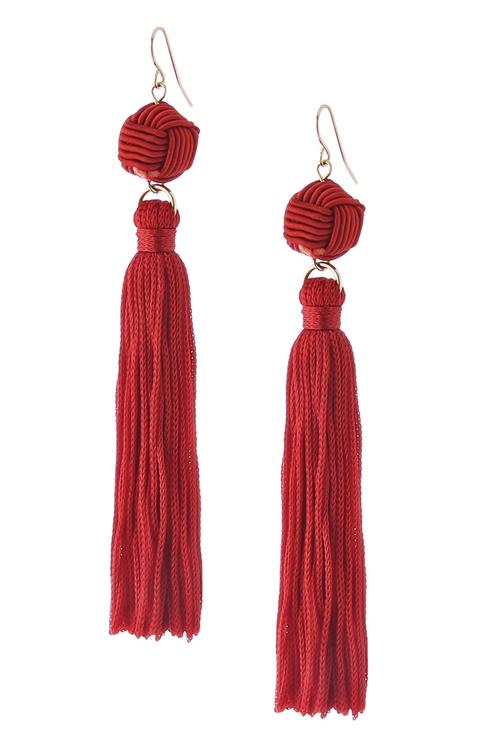 Pendientes Largos Con Borlas Rojas