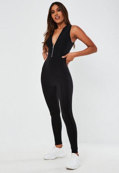 Black Zip Front Unitard Jumpsuit, Black from Missguided on 21 Buttons