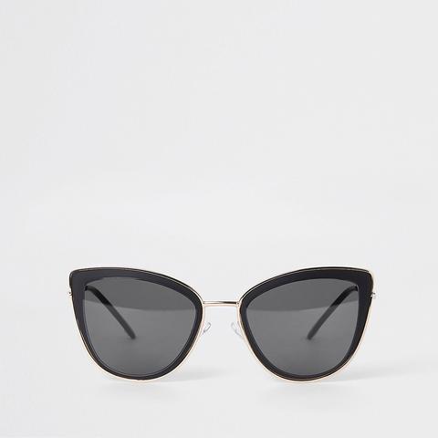 Black Gold Tone Trim Cat Eye Sunglasses
