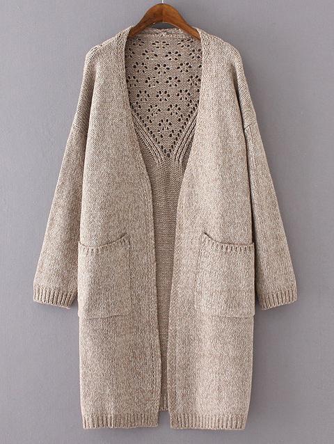 Cardigan Spalle Cascanti Occhielli Con Tasche - Khaki