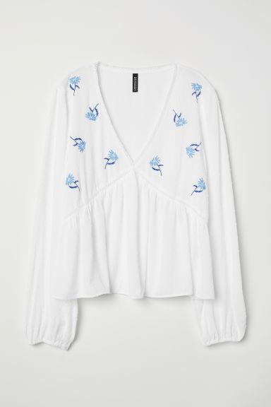 H & M - Blusa Con Escote De Pico - Blanco