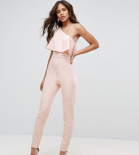 Asos Tall - Tuta Lunga Monospalla Con Volant - Rosa