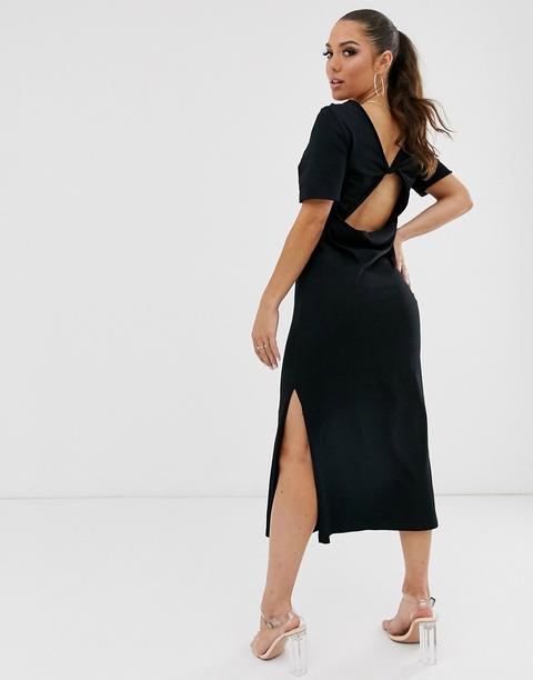 Vestido Estilo Camiseta Con Espalda Descubierta Y Detalle Retorcido De Asos Design-negro