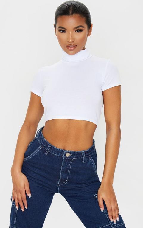 Basic White Jersey High Neck Crop Top