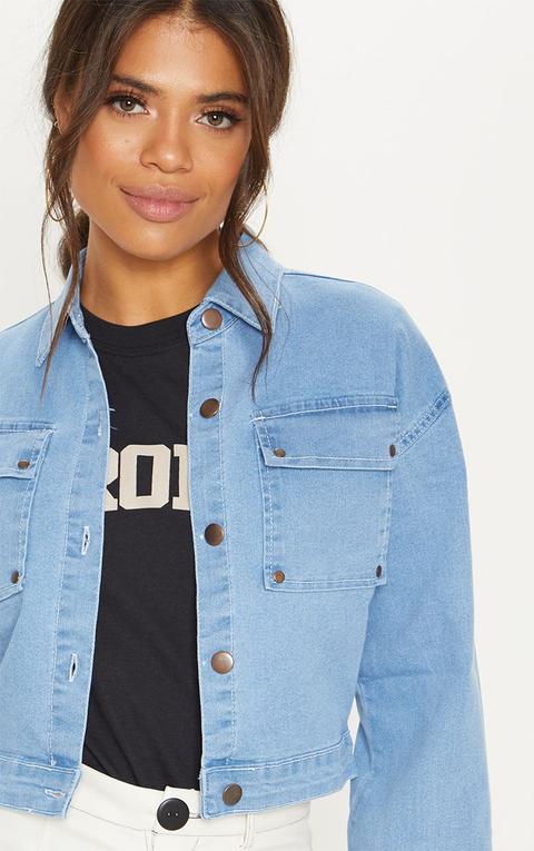 Light Wash Oversized Cropped Trucker 