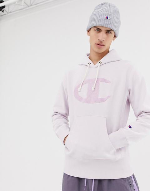 Champion – Lila Kapuzenpullover Mit Großem, Umgekehrten Logo