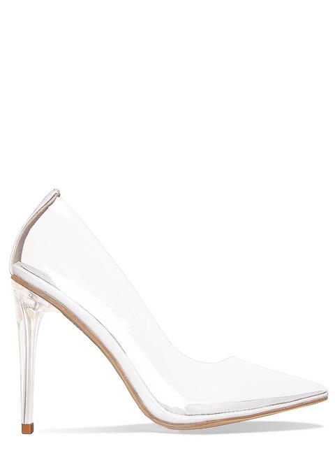 Neda White Clear Stiletto Court Shoes