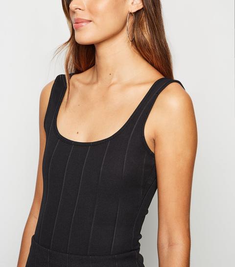 Black Ribbed Bandage Bodysuit New Look