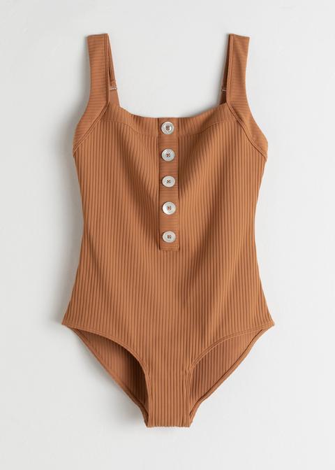 Ribbed Button Up Swimsuit