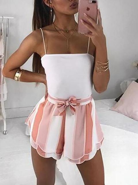 Striped Bowknot Layered Petal Hem Shorts