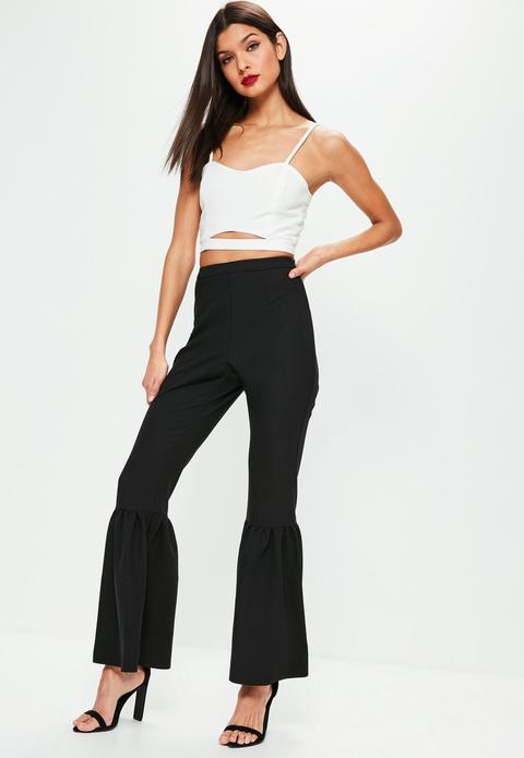 Black Knee Flare Tapered Trousers, Black