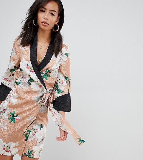 Minivestido Cruzado Estilo Kimono Con Estampado De Jacquard Floral De Asos Design Tall