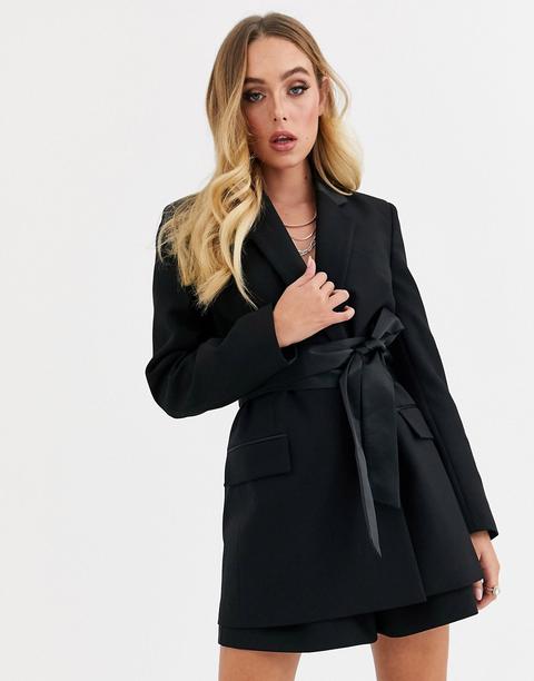 Asos Design Wrap Belted Tux Suit Blazer-black