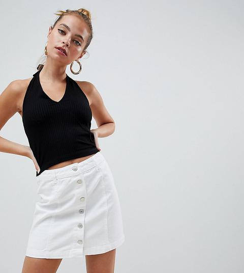 Top Cruzado De Canalé Negro Con Cuello Halter De Asos Design Petite