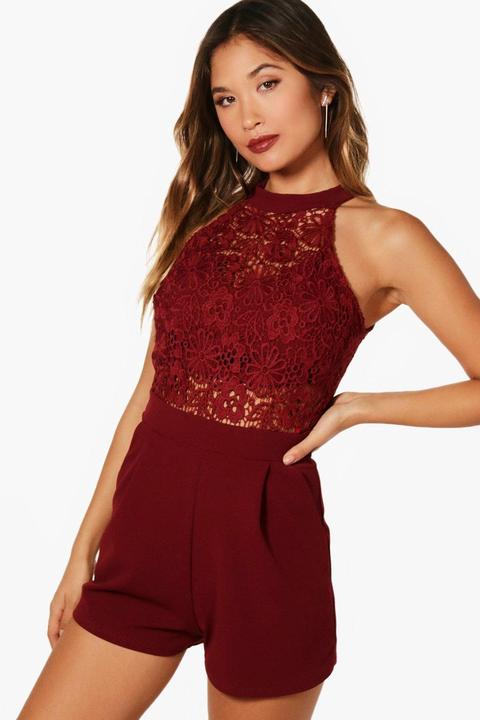 Boutique Crochet Detail High Neck Playsuit