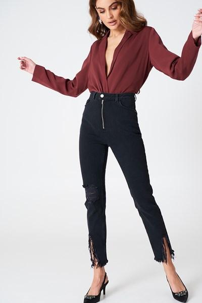 Hannalicious X Na-kd Ripped Bottom Jeans - Black