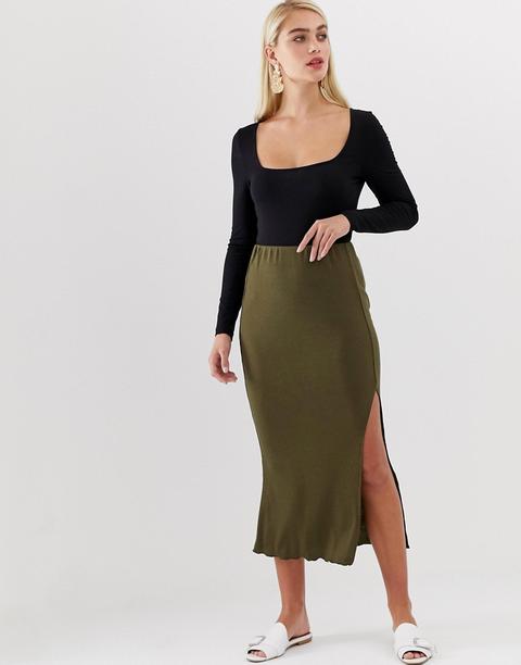 Falda Larga De Canalé Verde Con Bajo Ondulado De Vero Moda