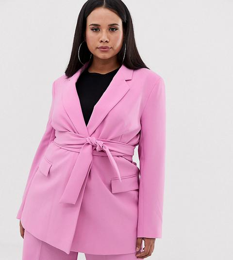 Asos Design Curve - Blazer De Costume Avec Ceinture À Nouer - Rose