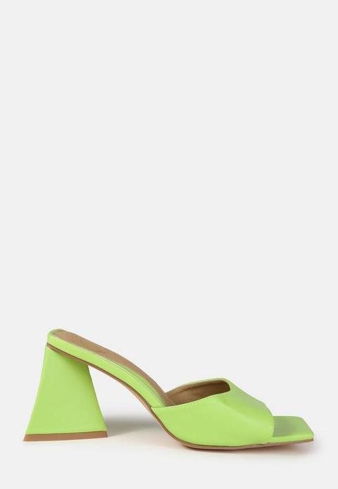 Lime Faux Leather Triangular Heeled Sandals, Lime