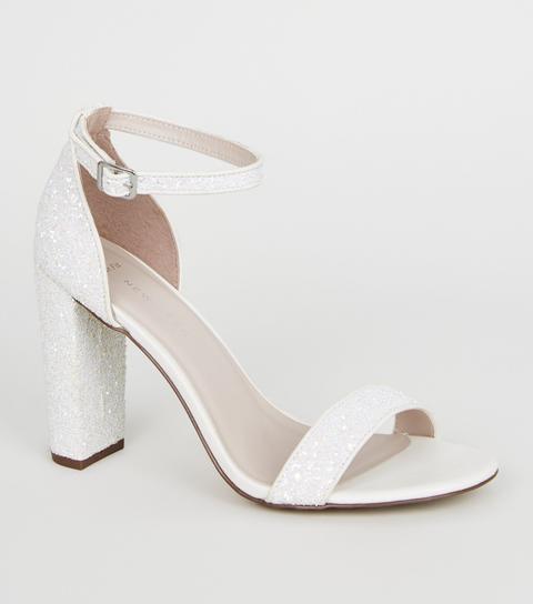 white sequin heels