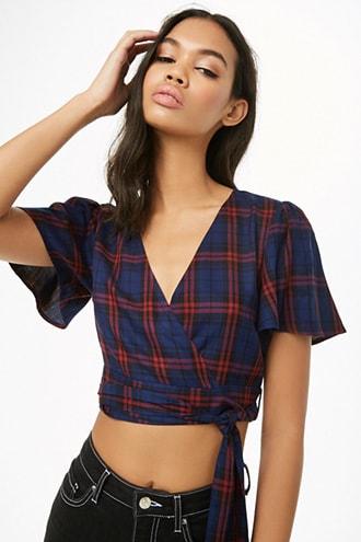 Forever 21 Plaid Wrap Crop Top , Navy/red from Forever 21 on 21 Buttons